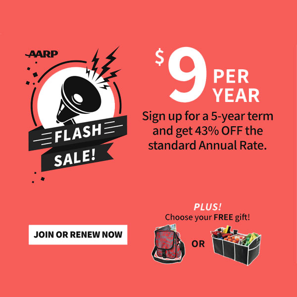 AARP Membership for 9/month + Free Trunk Organizer No Min Age