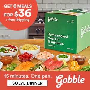 Image of Gobble box on counter with bowls of food in front of it.