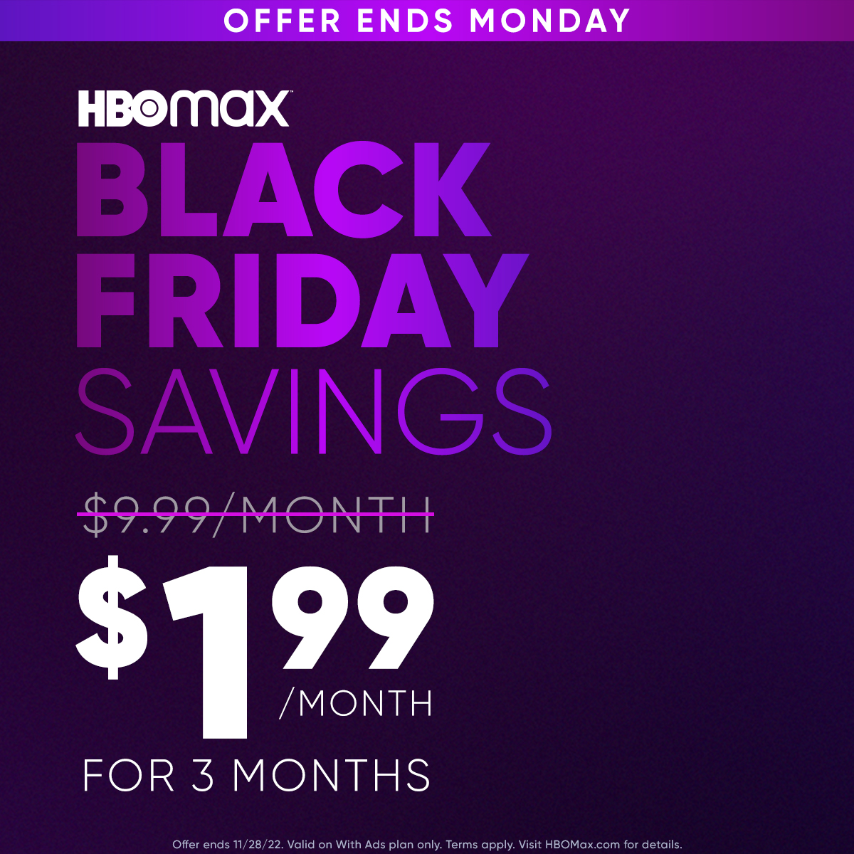 1.99/month for 3 Months HBO Max Black Friday Deal! Living Rich